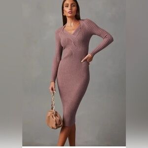 Purple Ribbed Bodycon Midi Dress
